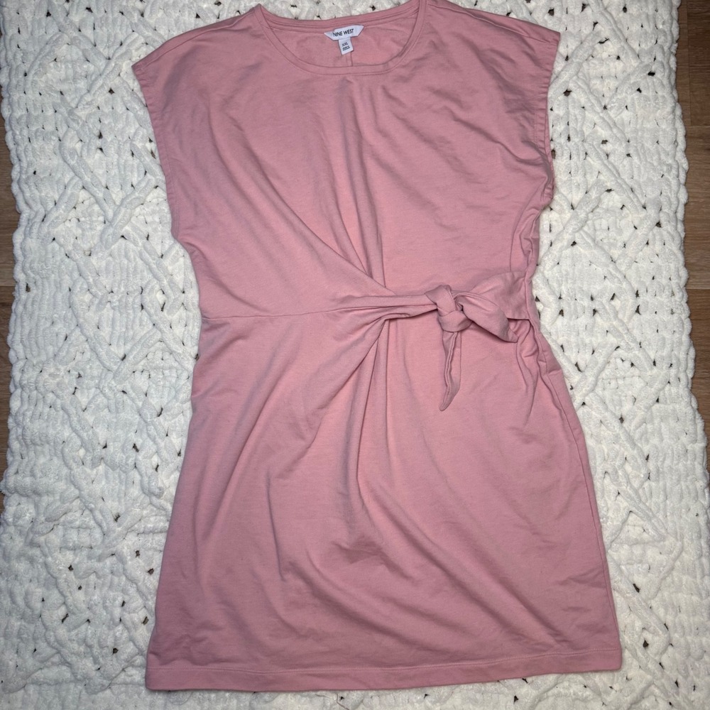 Nine West Pink Tie Front Sleeveless Dress XXL Heart French Terry Sustainable